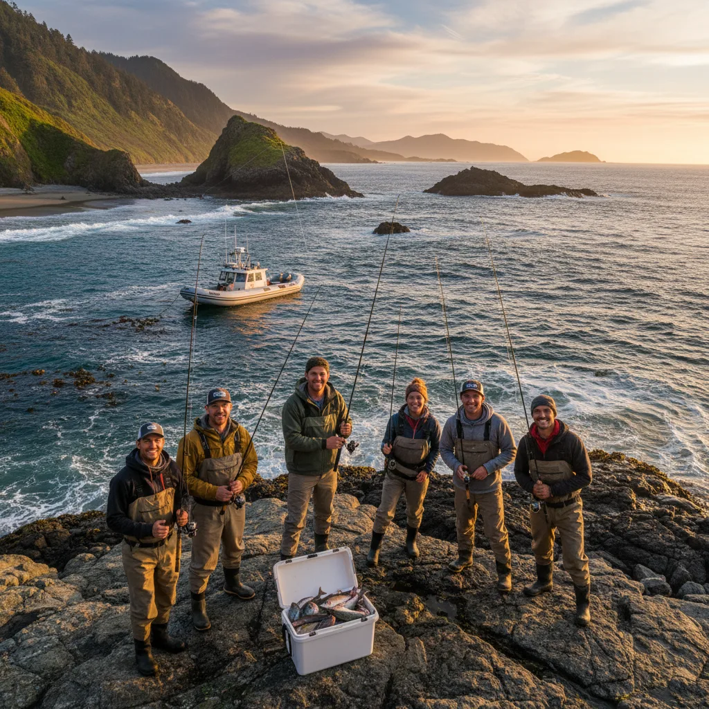 Grupo de pesca costeira ao largo da costa